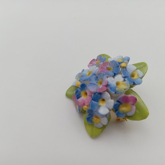 Jon Anton Bone China Blue Floral Star Shaped Pin Brooch Made in England Vintage - Picture 6 of 10